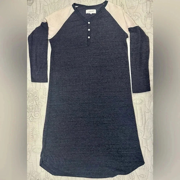 The Great Size 0 XS Henley Raglan Sleeves T-Shirt Dress Gray Cream - Picture 3 of 8